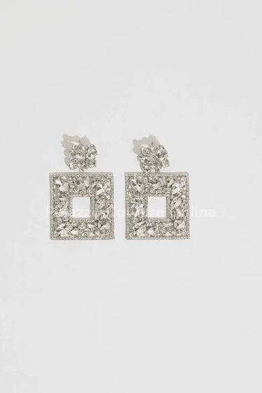 Square Dangle Earrings with Multi Stone Crystal Embellishments - bold fashion jewelry for women
