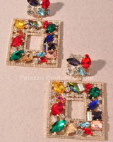 Square Dangle Earrings with Multi Stone Crystal Embellishments for women - fashion jewelry by Palazzo Couture
