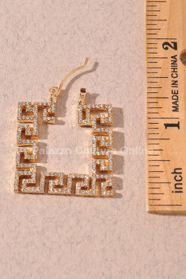 Square Greek Key Hoop Earrings