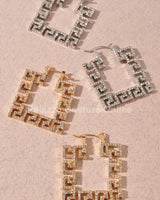 Square Greek Key Hoop Earrings
