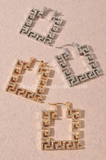 Square Greek Key Hoop Earrings