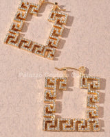 Square Greek Key Hoop Earrings One Size / Gold