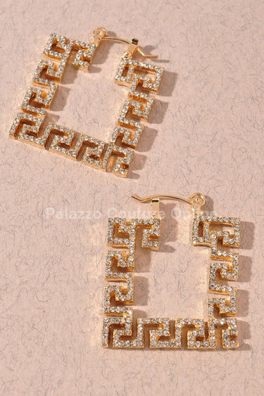 Square Greek Key Hoop Earrings One Size / Gold