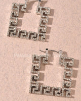 Square Greek Key Hoop Earrings One Size / Silver