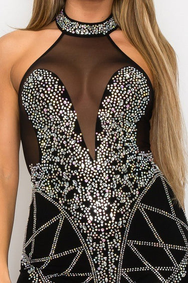 Stardust Elegance Rhinestone Romper - Palazzo Couture Online
