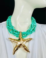 Starfish Seashell Statement Necklace (turquoise) for women - fashion jewelry by Palazzo Couture