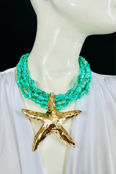 Starfish Seashell Statement Necklace (turquoise) for women - fashion jewelry by Palazzo Couture
