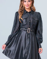 Starlight Elegance Rhinestone Mini Dress in Black front view showing mini dress silhouette