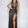 Starlit Bronze Metallic Halter Maxi Dress - Palazzo Couture Online
