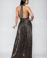 Starlit Bronze Metallic Halter Maxi Dress - Palazzo Couture Online