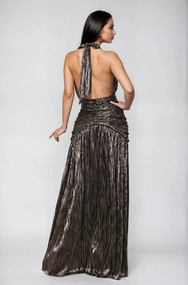 Women's  maxi dress metallic style back view