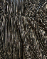 Starlit Bronze Metallic Halter Maxi Dress side view highlighting floor-length hemline