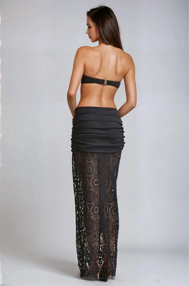 Elegant Black crochet two piece skirt set styled for going out