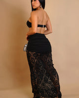 Starlit Crochet Luxe 2-Piece Set- Black close up of crochet top design and fabric