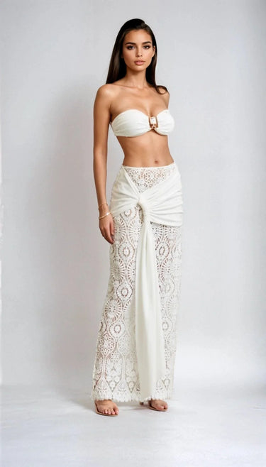 Women's White skirt set crochet style back view