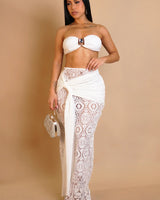 Starlit Crochet Luxe 2-Piece Set- White front view showing complete two piece skirt set