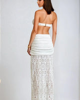 Elegant White crochet two piece skirt set styled for going out