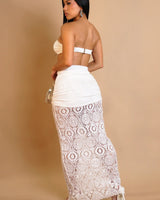 Starlit Crochet Luxe 2-Piece Set- White close up of crochet top design and fabric