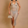 Starlit Mirage Crochet Midi Dress - Gold - Palazzo Couture Online