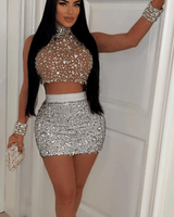 Starry Night Skirt and Top Set - Silver - Palazzo Couture Online