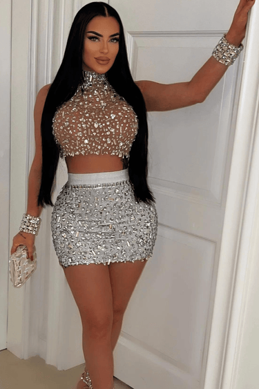 Starry Night Skirt and Top Set - Silver - Palazzo Couture Online