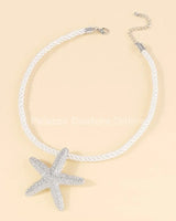 Statement Metal Starfish Rope Chain Necklace (Silver) - trendy women's jewelry
