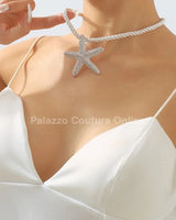 Statement Metal Starfish Rope Chain Necklace (Silver) - women's statement jewelry