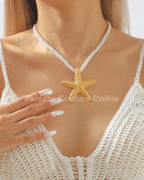 Statement Metal Starfish Rope Chain Necklace (Gold) - Palazzo Couture Online