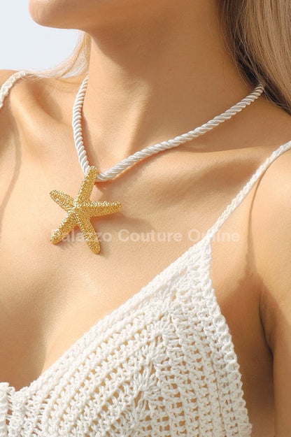 Statement Metal Starfish Rope Chain Necklace (Gold) Necklaces