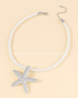 Statement Metal Starfish Rope Chain Necklace (Silver) - Palazzo Couture Online