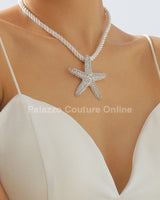 Statement Metal Starfish Rope Chain Necklace (Silver) - Palazzo Couture Online