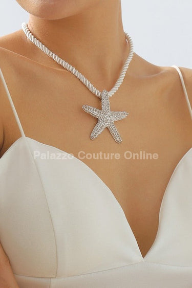 Statement Metal Starfish Rope Chain Necklace (Silver) - Palazzo Couture Online