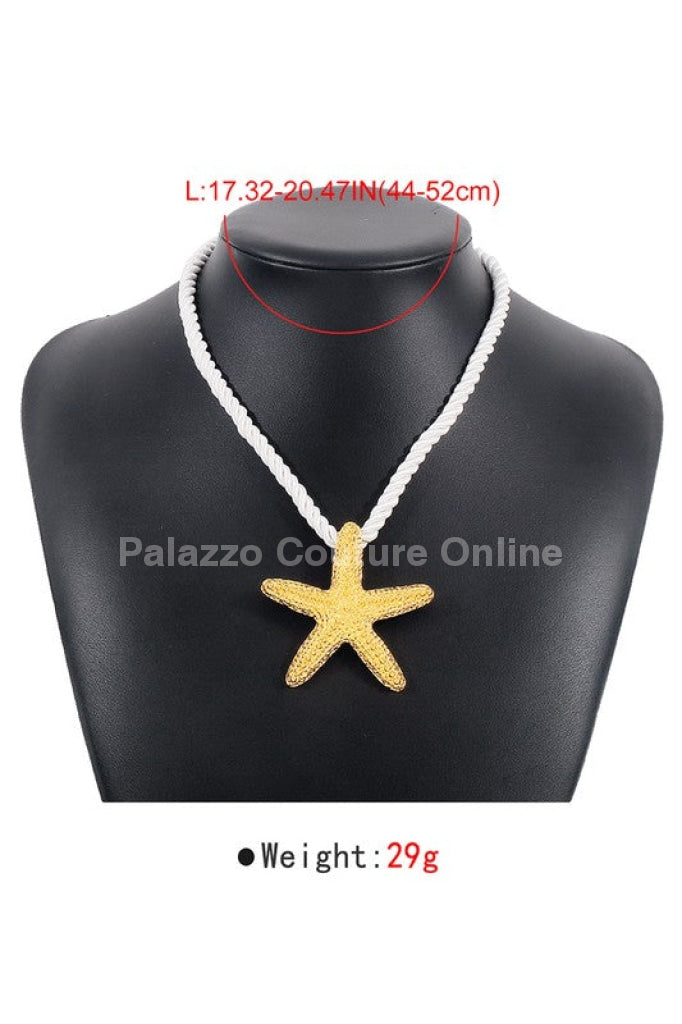 Statement Metal Starfish Rope Chain Necklace (Silver) Necklaces