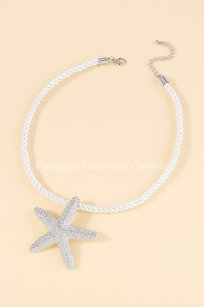 Statement Metal Starfish Rope Chain Necklace (Silver) Necklaces