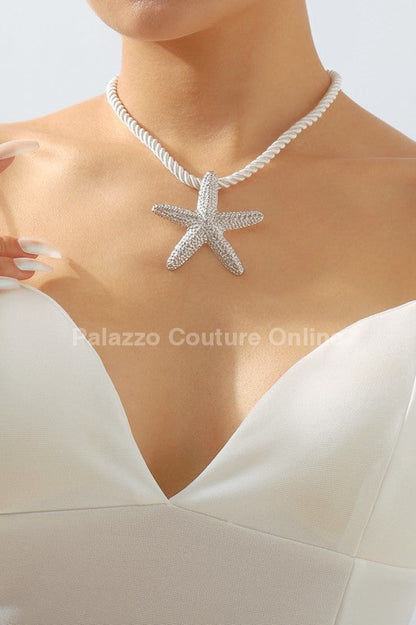 Statement Metal Starfish Rope Chain Necklace (Silver) One Size / Silver Necklaces