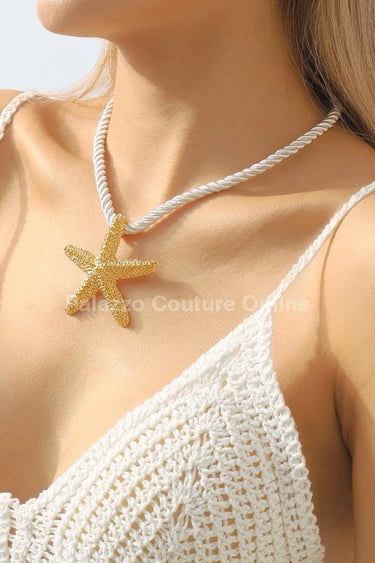 Statement Metal Starfish Rope Chain Necklace (Gold) - stylish accessory for every outfit