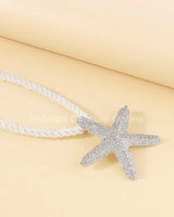 Statement Metal Starfish Rope Chain Necklace (Silver) - elegant piece by Palazzo Couture