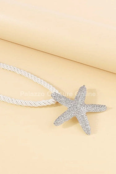 Statement Metal Starfish Rope Chain Necklace (Silver) - elegant piece by Palazzo Couture