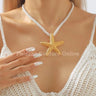 Statement Metal Starfish Rope Chain Necklace (Gold) for women - fashion jewelry by Palazzo Couture