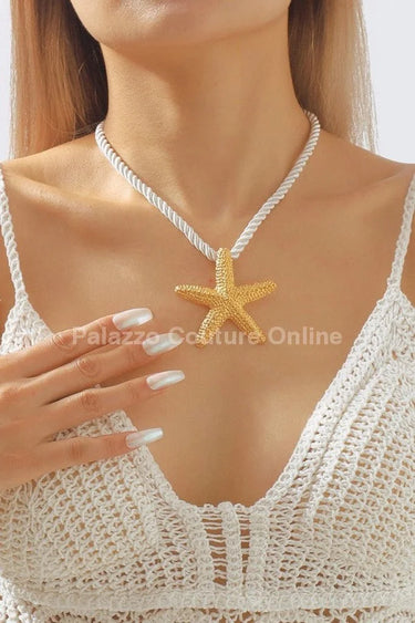Statement Metal Starfish Rope Chain Necklace (Gold) for women - fashion jewelry by Palazzo Couture
