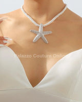 Statement Metal Starfish Rope Chain Necklace (Silver) for women - fashion jewelry by Palazzo Couture