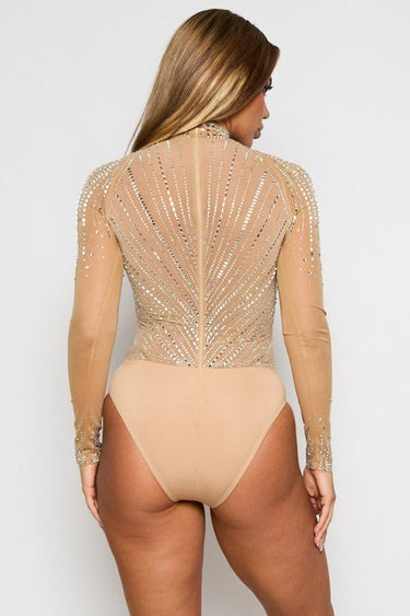 Stellar Dazzle Mesh Bodysuit (Nude) - Palazzo Couture Online
