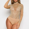 Stellar Dazzle Mesh Bodysuit (Nude) front view showing bodysuit silhouette and fit