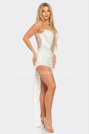 Back zipper white sequin formal dress