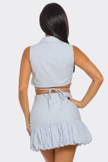 Striped Chic Vest Skirt Set (Blue) - Palazzo Couture Online