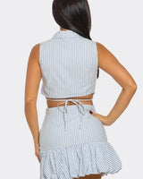 Women's Blue skirt set stripe style back view