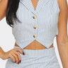 Striped Chic Vest Skirt Set
(Blue) side view showing skirt silhouette and fit