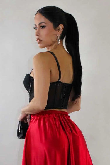 Luxe Sculpt Crystal-Trim Black Corset Top – Structured Glam Fit - view 2