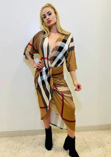 Stylish Classy Midi  Dress side view highlighting midi hemline