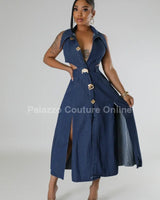 Stylish Glamour Denim Maxi Dress - Palazzo Couture Online